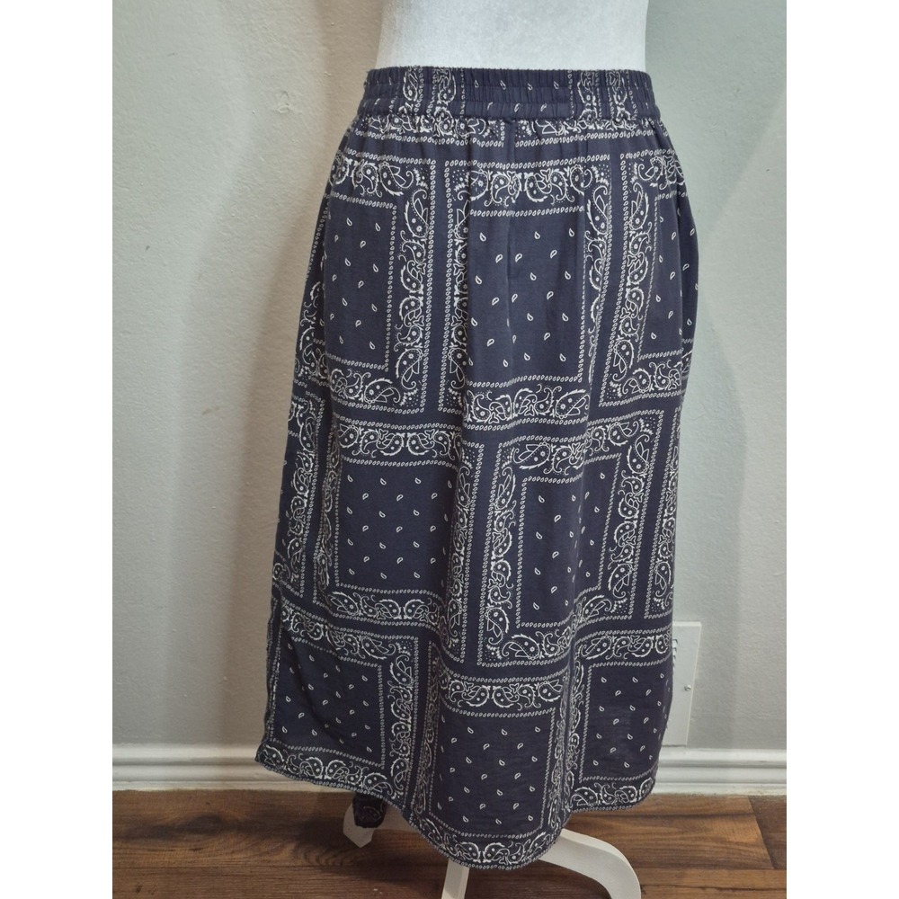 Sundance Medium Navy Blue Bandana Print Wrap Midi Skirt Boho Western Paisley - Picture 4 of 8